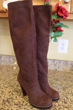 NWOB Cole Haan SUEDE PLATFORM PATENT BROWN Boots Size 7.5 #D38401